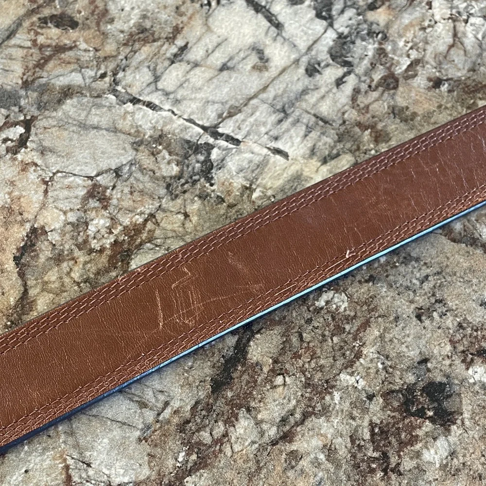 Ariat Men's Brown Leather Belt 38 Western Brushed Metal Buckle Equestrian Rodeo